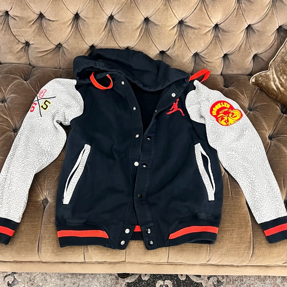 AIR JORDAN Nike Y2K Spike Lee Brooklyn Varsity Jacket Snap Front Hoodie Sz M